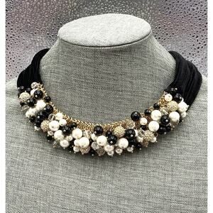 Talbots Necklace Beaded Apron Black Velvet Gold Tone Toggle Clasp 18”-19.5”